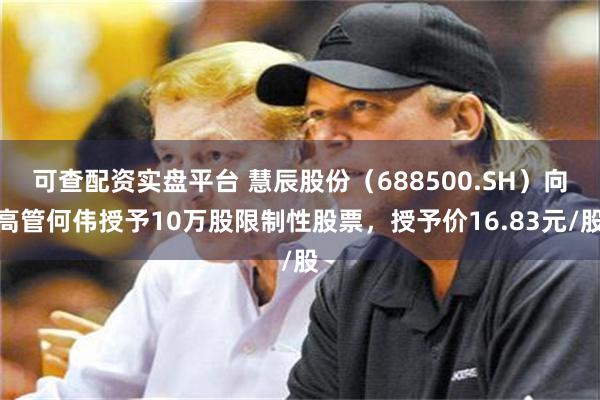 可查配资实盘平台 慧辰股份（688500.SH）向高管何伟授予10万股限制性股票，授予价16.83元/股
