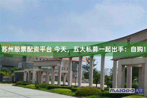 苏州股票配资平台 今天，五大私募一起出手：自购！