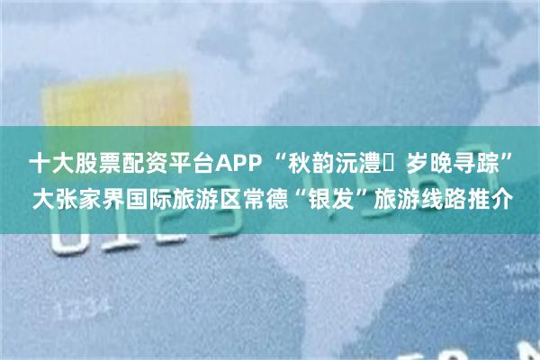 十大股票配资平台APP “秋韵沅澧・岁晚寻踪” 大张家界国际旅游区常德“银发”旅游线路推介